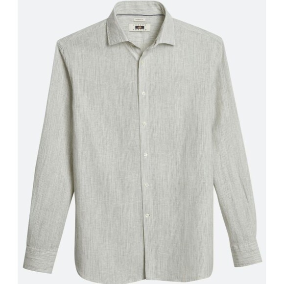Joseph Abboud Other - Joseph Abboud Modern Fit Linen Blend Crinkle Stripe Sport Shirt- Olive- size: LT